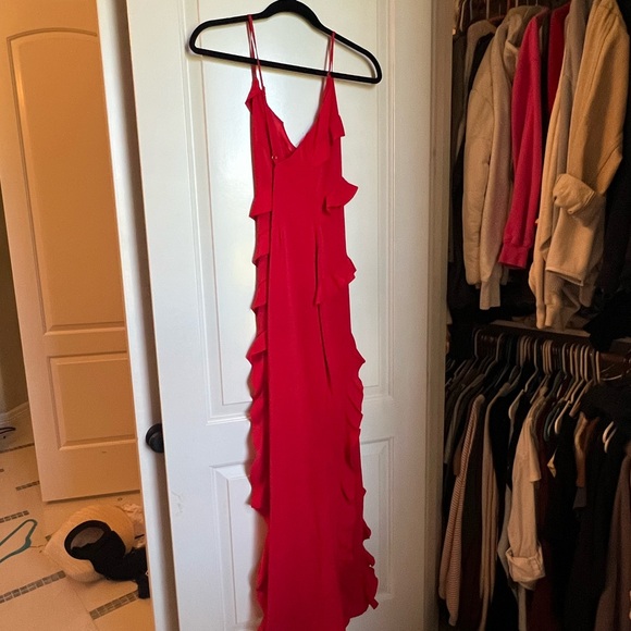 Red Ruffle-Trim Slip Maxi Dress - Picture 6 of 6